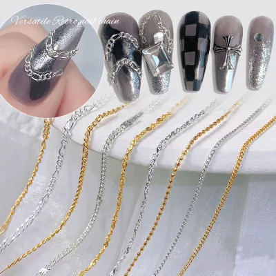 Bijoux d'ongles Punk, ligne de goujons, chaîne d'ongles en métal 3D, breloques de décoration pour femmes et filles, Nail Art, bricolage