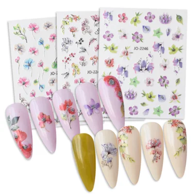 Autocollants pour ongles en acrylique, feuilles adhésives, papillons floraux, fleurs de printemps et d'été