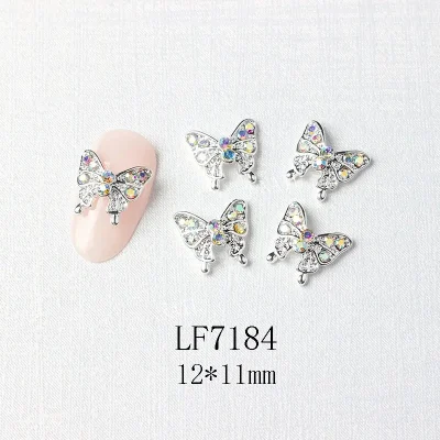 Alliage Nail Art papillon ornement or argent paillettes 3D papillon volant bijoux décoration de charme d'ongle